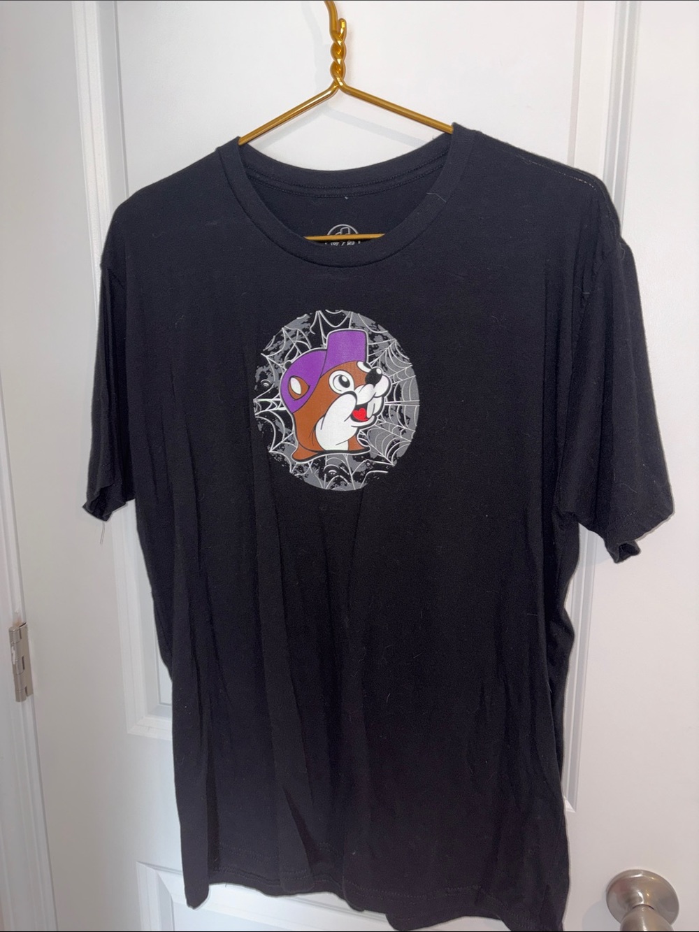 Black Short-Sleeve Graphic Tee with Cartoon Mascot